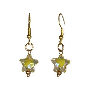 NEW Handmade/Homemade Pastel Yellow Bead in Clear Star on Gold Drop Earrings